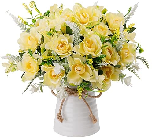 LESING Künstliche Blumen mit Vase, künstliche Seidenblumen in Vase, Gardenie, Blumen, Dekoration für Zuhause, Tisch, Büro, Party (Champagner)