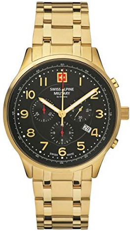 Swiss Alpine Military Herren Uhr Chronograph Analog Quarz 7084.9 Leder
