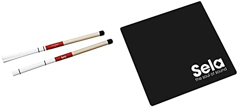 Sela SE 065 Cajon Brush 110 für Cajons, Percussion Instrumente und Schlagzeug, Cajon Zubehör, Drum Sticks mit Nylonfasern & SE 006 Cajon Pad Black, Sitzauflage, Sitzkissen, Polster (26x26 cm)