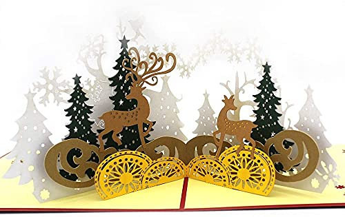 3D Weihnachtskarten Pop-Up Weihnachtsbaum Rentier Grußkarten Geschenk Grußkarte für Weihnachten Neujahr mit Umschlägen Bunte Frohe Weihnachtsgeschenke