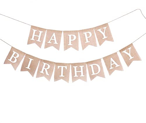 Jute Girlande Happy Birthday Banner Vintage Leinen Banner für Babydusche Geburtstag Party
