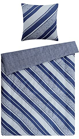 Aisbo Bettwäsche 155x220 Baumwolle Mikrofaser - Bettwäsche-Set Blau 155x220cm 2 teilig mit Streifen Muster, Polybaumwolle Gestreift Bettbezug 220x155 aus 50% Baumwolle 50% Polyester