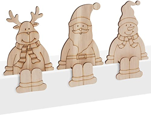 VBS Kantenhocker Weihnachtstrio 3 STK Holz-Dekoration unbemalt 10.3x17.0 cm Sperrholz einseitig dekoriert 4.5 cm Weihnachten 3 Motive