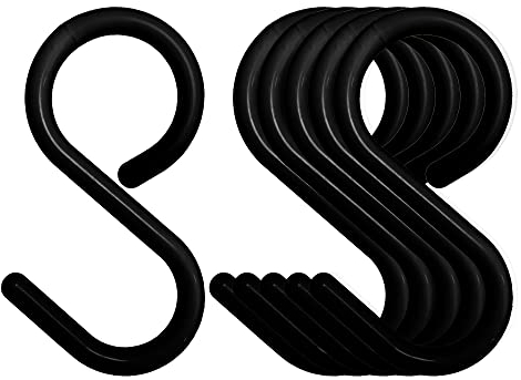 Mt.Jun Sichere und leise Kunststoff-S-Haken, flexibler Hals für einfaches Drehen und Verriegeln, absolut rostfrei, hält bis zu 4,5 kg, Schwarz, Größe L (8,9 cm)