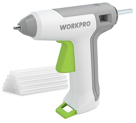 WORKPRO Pistola per Colla a Caldo Senza Fili da 3,6V, con 20 Stick di Colla da 7 mm e Cavo di Ricarica, Pistola Per Colla USB-C Ricaricabile, per Casa, Fai da Te(Grigio e Bianco)
