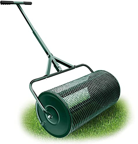 NAMVI 24-Zoll-Kompoststreuer, Torfmoosstreuer mit verbessertem T-förmigem Griff zum Pflanzen von Saatgut, Rasen- und Gartenstreuer, für Rasen- und Gartenpflege, Miststreuerwalze