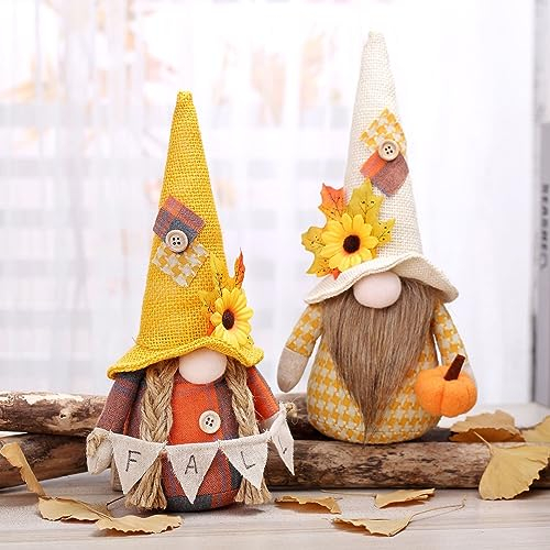 ACAREY Herbstdeko Wichtel Set, 2 Stück Sonnenblume Herbst Deko Wichtel, Erntedankfest Thanksgiving Deko Wichtel Figuren Herbsternte Wichtel Für Inn, Küchen, Tischdeko, Geschenke
