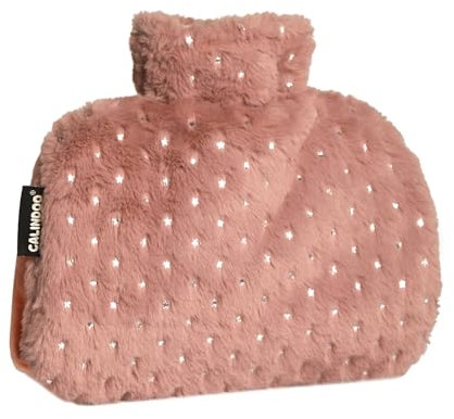 CALINDOO - Chauffe-Mains - Bouillotte Eau Chaude En Caoutchouc Naturel Avec Sa Housse Rose Brillant - Conçue Dans Un Moule Unique CALINDOO - Bouchon Hermétique - Efficacité Longue Durée - 800 mL