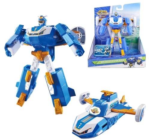 Super Wings 2-in-1 Mini World Aircraft Verwandlungsroboter mit Licht- und Soundeffekten, Transformable Spielzeug für Mädchen und Jungen ab 3 Jahren, blau