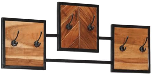 vidaXL Porte-manteau Mural, Crochets Murals, Tableau à Patères, Suspension pour Manteaux Sacs Chapeaux, Bois Massif d'Acacia et Fer