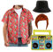 Superstar DJ Costume - Medium - Red Hawaiian Shirt, Ginger Bob Wig, Black Bucket Hat, Inflatable Boombox - Adults TV Film Fancy Dress Costume
