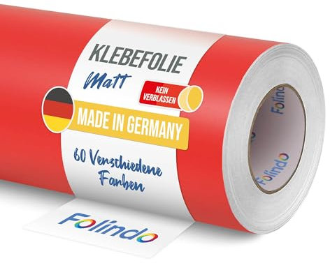 FOLINDO Möbelfolie selbstklebend 031 Rot Matt 5m x 63 cm - Klebefolie Möbel, Klebefolie Küche, Möbelfolie, Folie für Möbel, Möbelfolie selbstklebende Folie, Küchenfolie selbstklebend