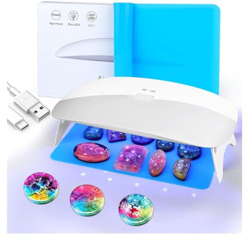 Giuneuow Lampada in Resina UV, 48W, Lampada in Resina UV/LED Bianca Ad Asciugatura Rapida con 30 Pezzi di Perle di Lampada A Doppia Sorgente per Kit di Resina UV.
