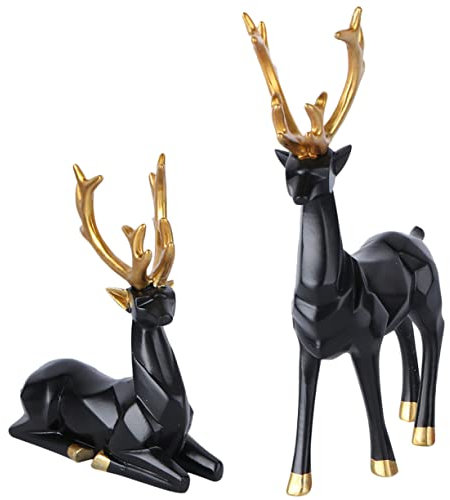 TOGEVAL Rentier Dekor Harz 2 Stück Modern Künstlerisch Wohnzimmer Tischdekoration Weihnachtsfigur Schwarz