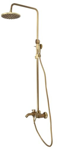 TFIANYNI Duscharmatur Gold Retro Aus Messing Und Rostfreier Stahl, Duschsystem Komplettset, Keramisches Ventil, Duschset Mit Kopfbrause Und Handbrause Und Wasserhahn