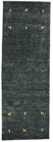 RugVista Gabbeh loom Two Lines, Teppich, Gabbeh, 250 x 80 cm, Rechteckig, Niedriger Stapel, Wohnzimmer, Esszimmer, Schlafzimmer, Diele, Nur chemische Reinigung, Care & Fair zertifiziert, Dunkel Grau /