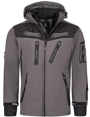 Rock Creek Herren Softshell Jacke Outdoor Regenjacke Windbreaker Softshelljacken Wanderjacke Skijacke Laufjacke Thermojacke Kapuze H-159 Anthrazit XXXXL