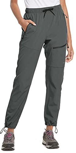 baleaf Damen Outdoorhose Wanderhose Wasserdicht Schnelltrocknend Leicht Trekkinghose Capris UV Schutz UPF 50 Funktionshose mit Reißverschlusstasche Regular Version Grau L