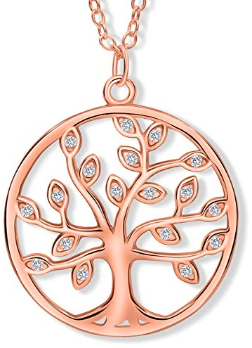 VIASOUL® Halskette Lebensbaum I Baum des Lebens Halskette für Damen I Tree of Life aus 925er Silber I Mit 585er Gold überzogen I Die Original Lebensbaum Kette (Rose)
