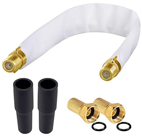 hb-digital 1x SAT Fensterdurchführung flach flexibel vergoldete Kontakte Weiß HQ F-Buchse Verbinder für Koaxialkabel Verkupplung Türen Fenster Dachboden + 2x F-Stecker vergoldet + 2x Gummitülle