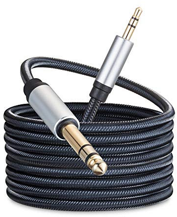 3.5 mm to 6.35 mm Audio Cable 2M, Gold-Plated Terminal Silver Color Zinc Alloy Housing 3.5mm 1/8 Male TRS to 6.35mm 1/4 Male TRS Nylon Braided Stereo Audio Cable for Cellphone,Amplifiers(6Ft/2M)