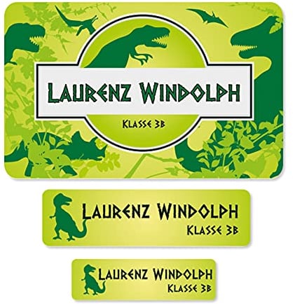 Striefchen® Schuletiketten für Schulkinder Motiv: Dinosaurier mit Wunschname Ideal zur Einschulung oder Schulanfang
