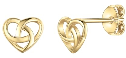 ChicSilver Gold Celtic Knot Stud Earrings for Women Hypoallergenic Tiny Heart Earring Fits Sensitive Ears Irish Jewelry