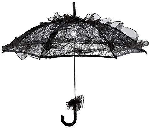 Hakeeta Lace Umbrella Parasol Black, Handmade Lace Sun Folding Parasol Umbrella Wedding Bridal for Lady Women Party Decor Dancing Photography Prop.