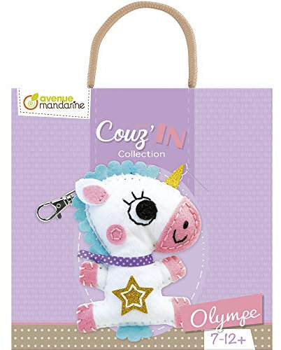 Avenue Mandarine KC089C Set Mini Couz'in, mit Löchern Versehene Wollfilzelemente, Selbstklebende Wollfilzelemente, Füllwatte, Nadel aus Kunststoff, Nähgarn, 1 Set, Olympe