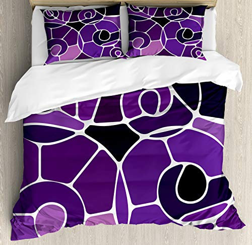 ABAKUHAUS Modern Bettbezugs Set Für Doppelbetten, Lila schattierte Spiralen, Milbensicher Allergiker geeignet mit Kissenbezügen, 200 x 200 cm, Mehrfarbig Lila
