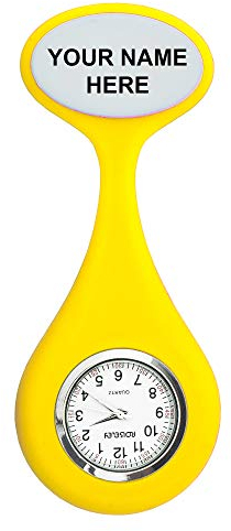 RolSeley ROLSLEY Montre Infirmière personnalisée Poche à Quartz Rond en Silicone Jaune avec Broche Epingle Clip