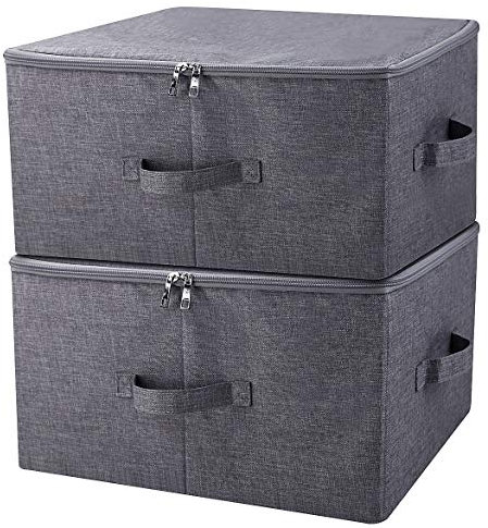 iwill CREATE PRO Boîte de rangement pour vêtements en tissu avec couvercle à fermeture éclair pour placard, gris foncé