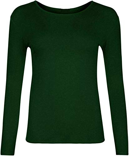 21Fashion T-shirt basique uni à manches longues pour femmes, filles, garçons, vert bouteille, 52-54