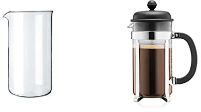 BODUM 1508 Replacement Glass, 8 Cups, 1.0 L, 34 oz, Diameter 9.6 cm, H 18 cm & Cafeteria 8 Cup French Press Coffee Maker, Black, 1.0 l, 34 oz