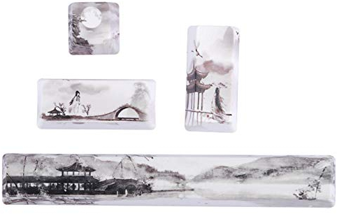 Fdit DIY Keycaps Set, Landscape Painting Style Keycaps Set für mechanische Tastaturen, Leertaste + ESC + Enter + Numpad Enter Keycap, Tastaturdekoration(4pcs)