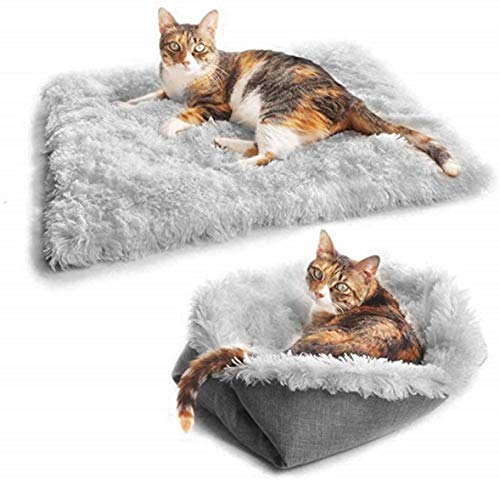 Eidoct Furry Self Warming Cat Mat for Cats Small Dogs,Function 2 in 1 Soft Plush Blanket for Indoor Cats Dogs Fluffy Pet Bed (Gray)