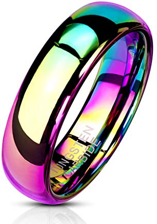Paula & Fritz® Ring Damen Wolframcarbid Gr. 54 (17,2) Regenbogen 6-mm Breit Kuppelring Herren-Ring Partnerring Ehering Damen-Ring Verlobungsring Tungsten