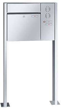 RENZ/Plan/Freistehende Briefkastenanlage Standbriefkasten / V4A-Edelstahl/Volumen 28 L/mit Fußplatten/Sprechsieb rechts/Dein-Briefkasten.de