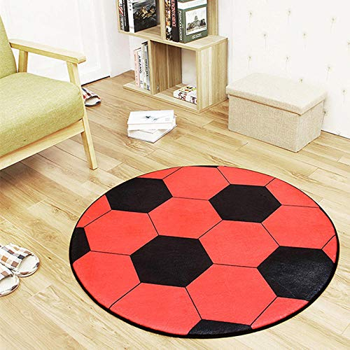 ZJXSNEH Anti-Rutsch-Polyester Ball runden Teppich Computer Stuhl Pad Fußball Basketball Wohnzimmer Matte Kinder Schlafzimmer Teppiche Schlafzimmer-Roter Fußball Durchmesser: 120cm