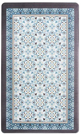 Thedecofactory Tapis de Cuisine Carreaux de Ciment, 45cm x 75cm, Cadre Bleu Gris