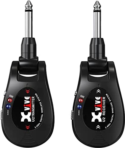 Xvive U2 Guitar Wireless System Ricaricabile 2.4GHz Digital Guitar Wireless Transmitter e ricevitore per chitarra elettrica basso violino tastiera (nero)