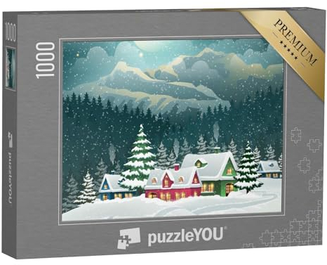 puzzleYOU: Puzzle 1000 Teile „Vektor-Illustration: Winterlandschaft in den Bergen“ – aus der Puzzle-Kollektion Jahreszeiten