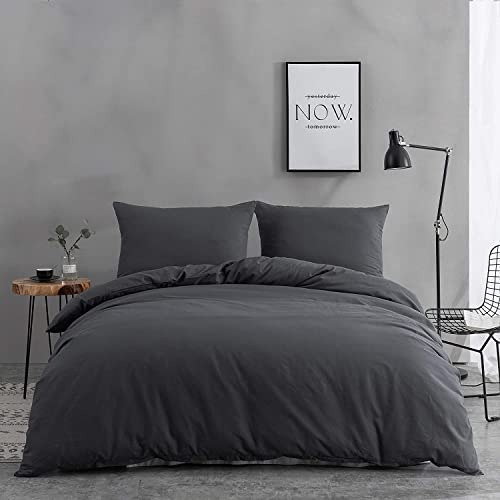 AYSW Baumwolle Bettwäsche mit Reißverschluss 4teilig 135x200 cm Grau 2 Bettbezug mit 2 Kopfkissenbezug 80x80 cm (4 TLG 135 x 200 cm, Grau)