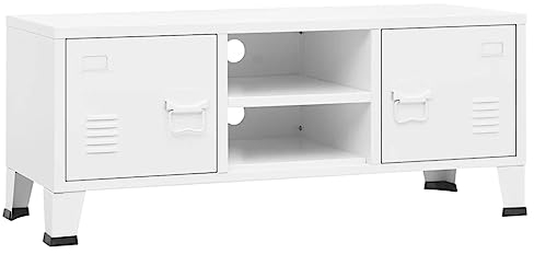 vidaXL TV Schrank Industrie-Stil Lowboard TV Möbel Tisch Board Sideboard Fernsehtisch Fernsehschrank HiFi-Schrank Weiß 105x35x42cm Metall
