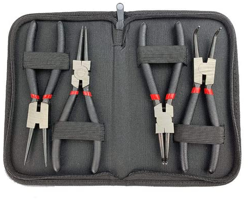 Emsmil Set di 4 pinze 9 pollici / 225 mm Pinze per Anelli Elastici Sicurezza Bloccaggio Interni Esterni Dritti Piegati Pinze di Montaggio Manici Antiscivolo con Borsa in Tessuto Oxford