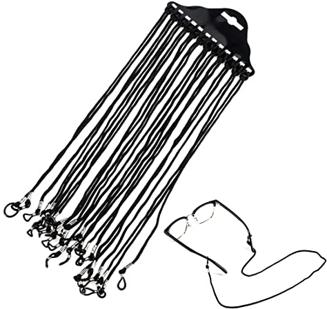 PLABBDPL Glasses Chain 12 Stücke Brillenkette Nylon Brillenband Schwarz Damen Kette Sport Herren Brillenbänder Schwarz Verstellbar Sportbrillenband Sonnenbrillen Kette Brillenschnur mit Karabiner