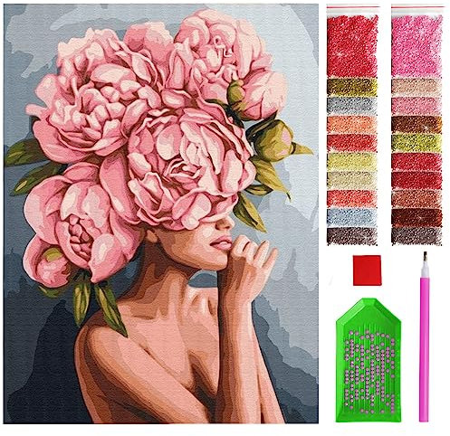 ARTULIO Diamond Painting Set 30x40cm Frau mit geblümter Frisur – 5D Diamant Painting Bilder Kinder mit Daiments Painting Zubehör für Kinder und Erwachsene - Crystal Art für Home Wand Deko -