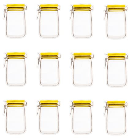 Invero 12 Pack of Reusable Mason Jar Zipper Bags - Airtight, Leakproof Zip-Lock Food Storage Saver Seal Bags - Ideal for Kitchen, Picnic Organizer, Spices, Treats, Travel, Camping & more (12 x 8cm)