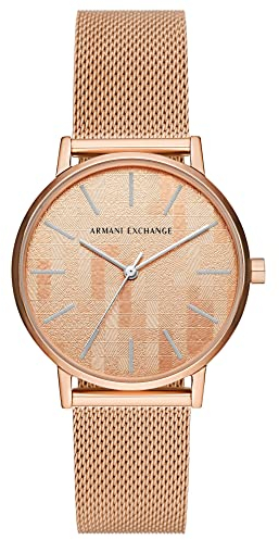 Armani Exchange Orologio Quarzo Donna, misura cassa 36.00mm con quadrante Rosa Analogico e cinturino Rose Gold in Mesh Bracelet AX5584