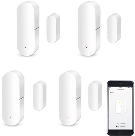 Sensor de Puerta y Ventana WiFi Inteligente - Alarma Inalámbrica Compatible Con Alexa y Google Assistant - No Requiere Concentrador - 4 Pack